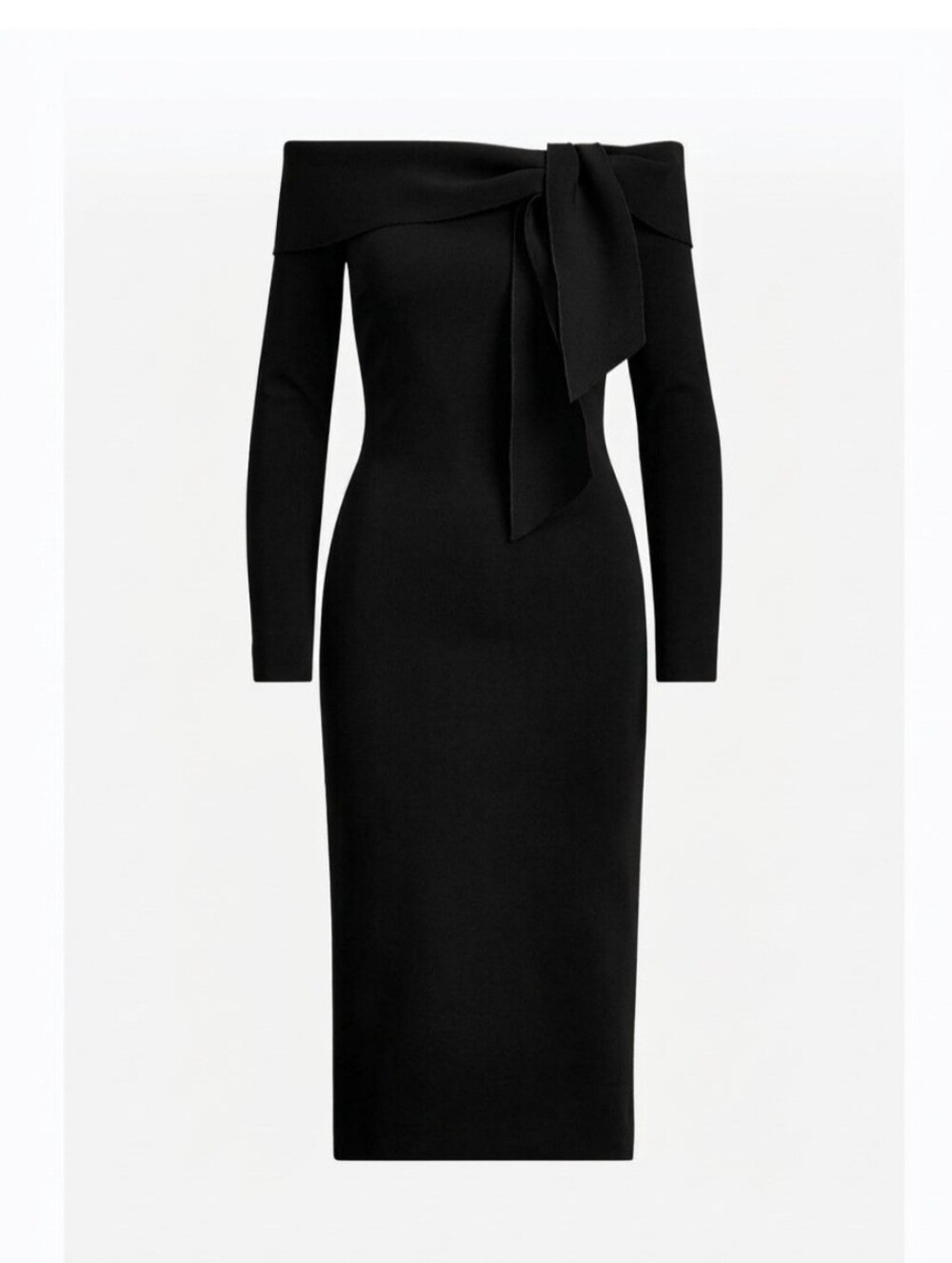 Ralph Lauren Purple Label Garret Black Off-the-Shoulder Faux Bow Midi Dress, US8